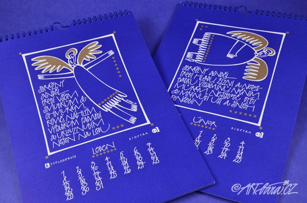 originální autorský nástěnný kalendář 2007 pro Dioptru a Tyfloservis – návrh, text, ilustrace a ručně psané písmo v tisku